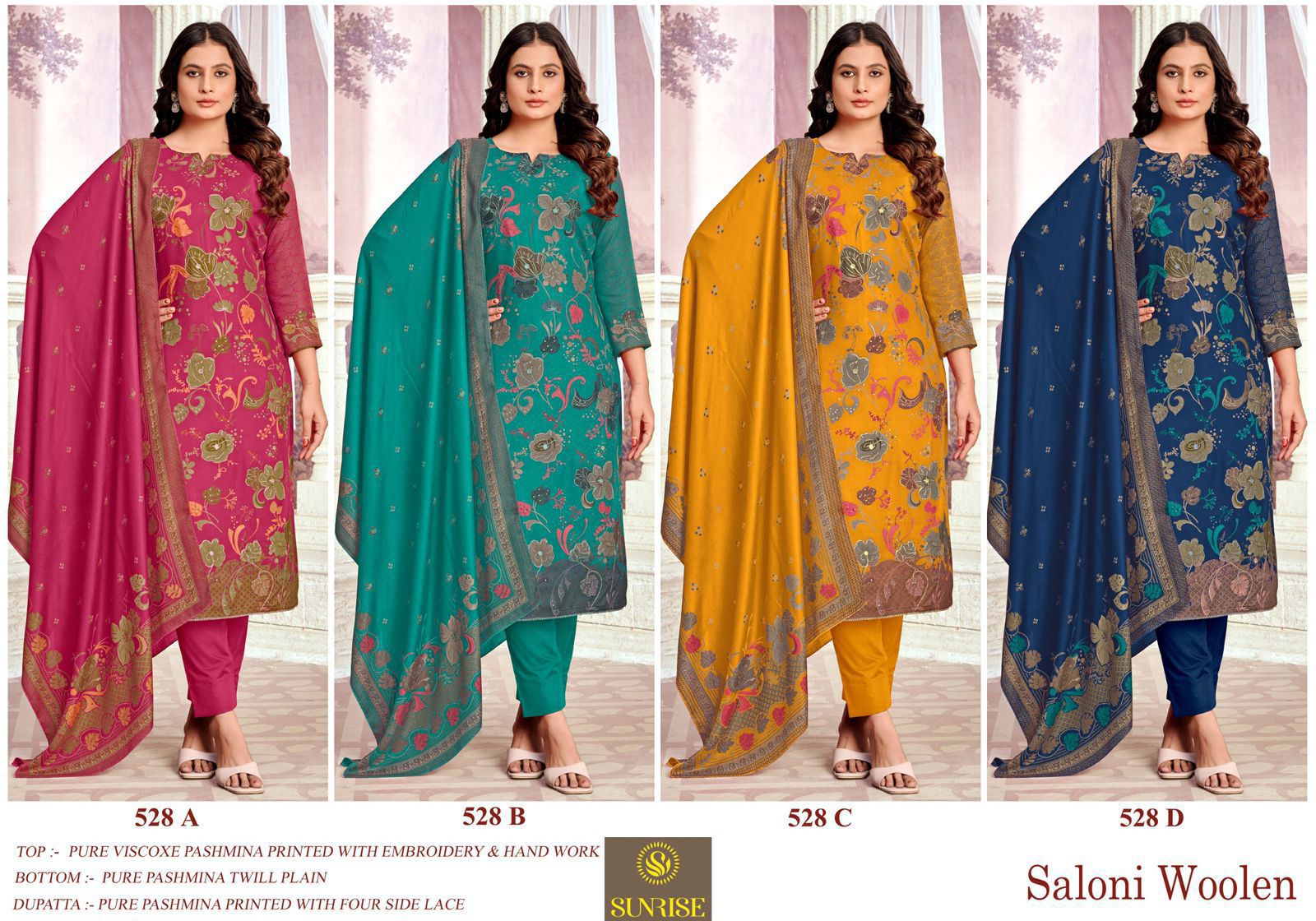 Saloni Woolen Sunrise Viscose Pashmina Suits Manufacturer Ahmedabad