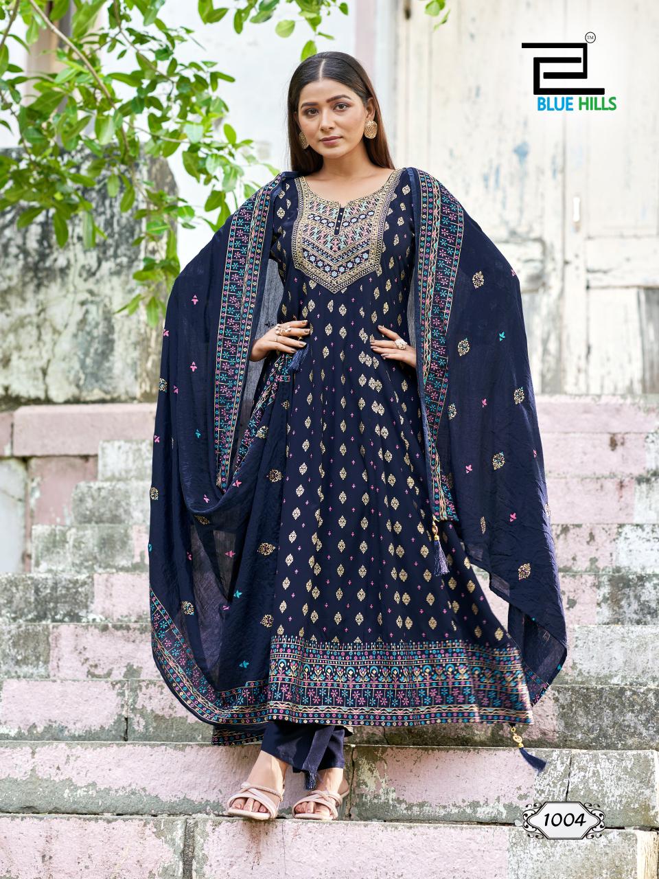 Samaira Blue Hills Rayon 14Kg Readymade Anarkali Suits Wholesaler India