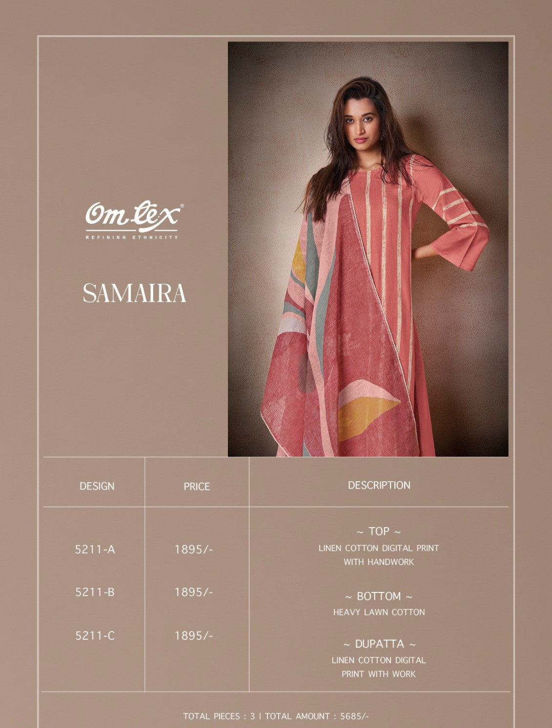 Samaira Omtex Linen Cotton Pant Style Suits