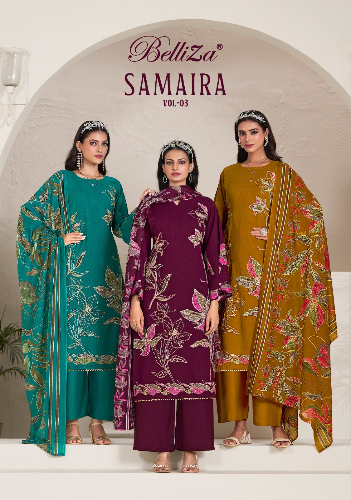 Samaira Vol 3 Belliza Designer Studio Viscose Rayon Karachi Salwar Suits Supplier Gujarat