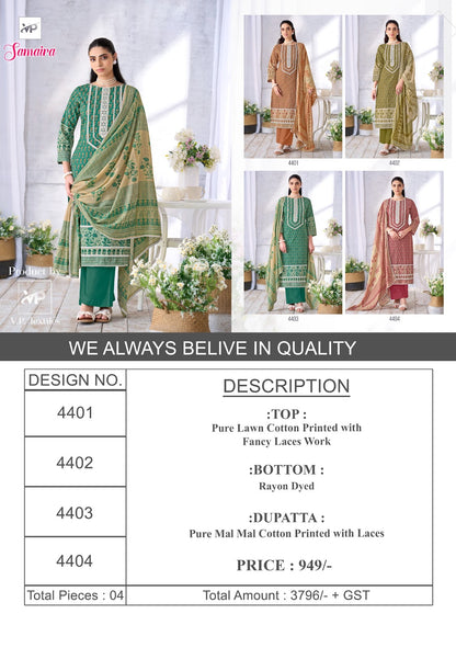 Samaira Vp Brand Lawn Cotton Pant Style Suits Wholesaler India
