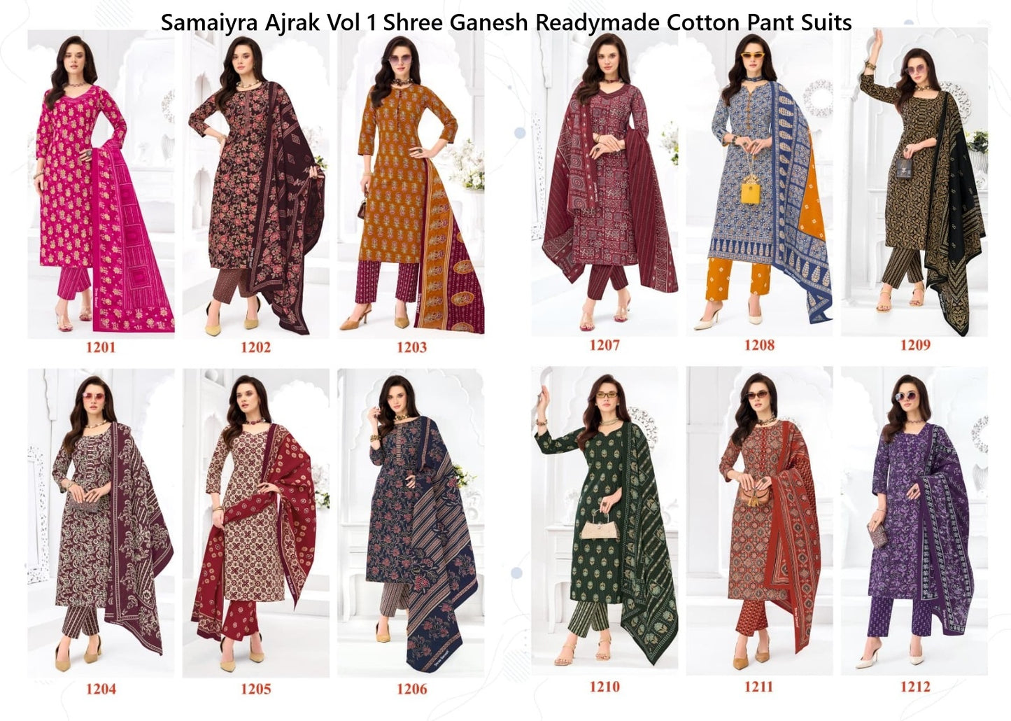 Samaiyra Ajrak Vol 1 Shree Ganesh Readymade Cotton Pant Suits Exporter Gujarat