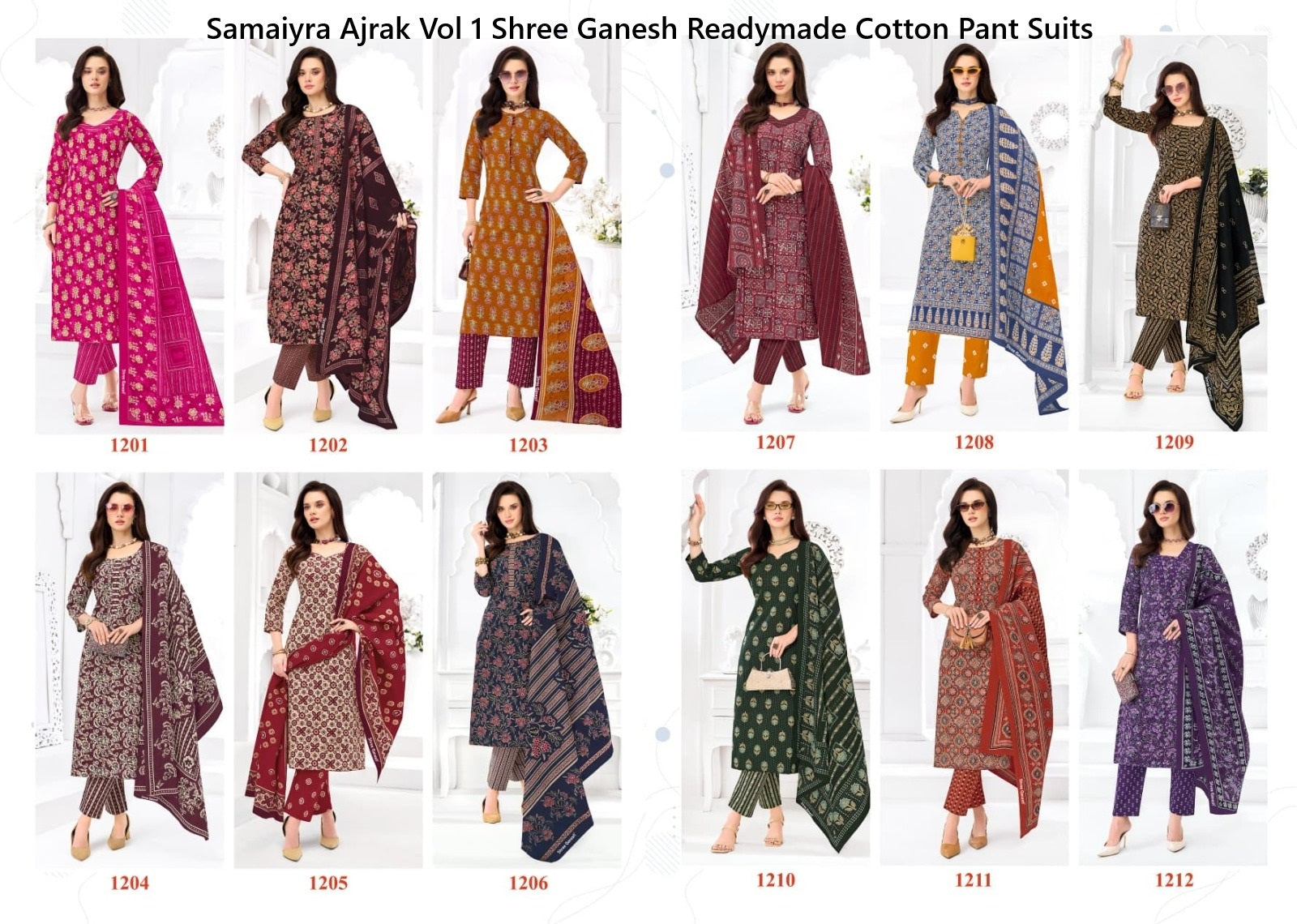 Samaiyra Ajrak Vol 1 Shree Ganesh Readymade Cotton Pant Suits Exporter Gujarat