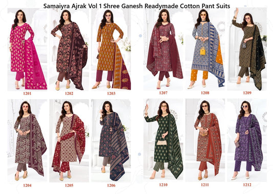Samaiyra Ajrak Vol 1 Shree Ganesh Readymade Cotton Pant Suits Exporter Gujarat