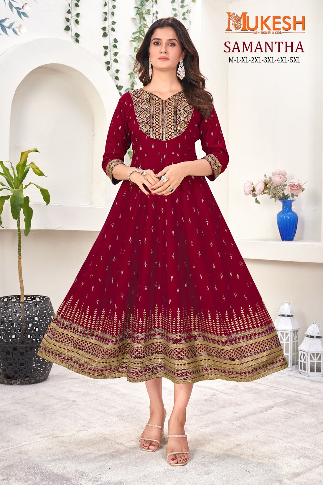 Samantha-Mukesh Banwery Rayon 14Kg Anarkali Kurtis Exporter India