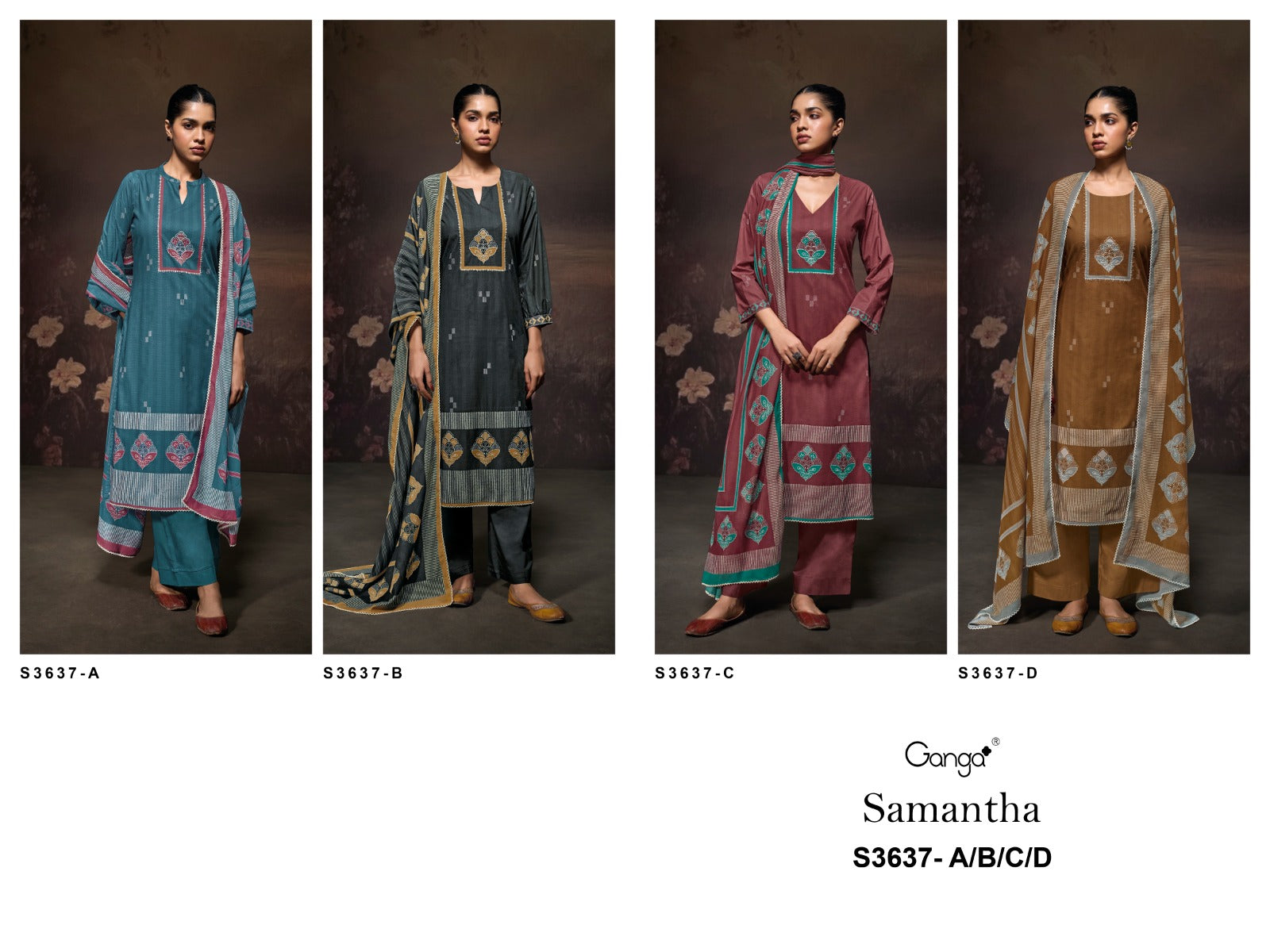 Samantha 3637 Ganga Premium Cotton Pant Style Suits Exporter Gujarat