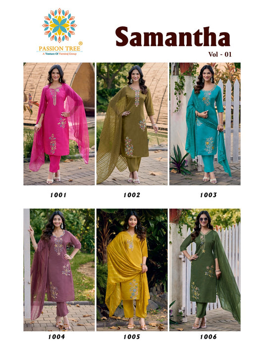 Samantha Vol 1 Passion Tree Roman Readymade Pant Style Suits Wholesale Price
