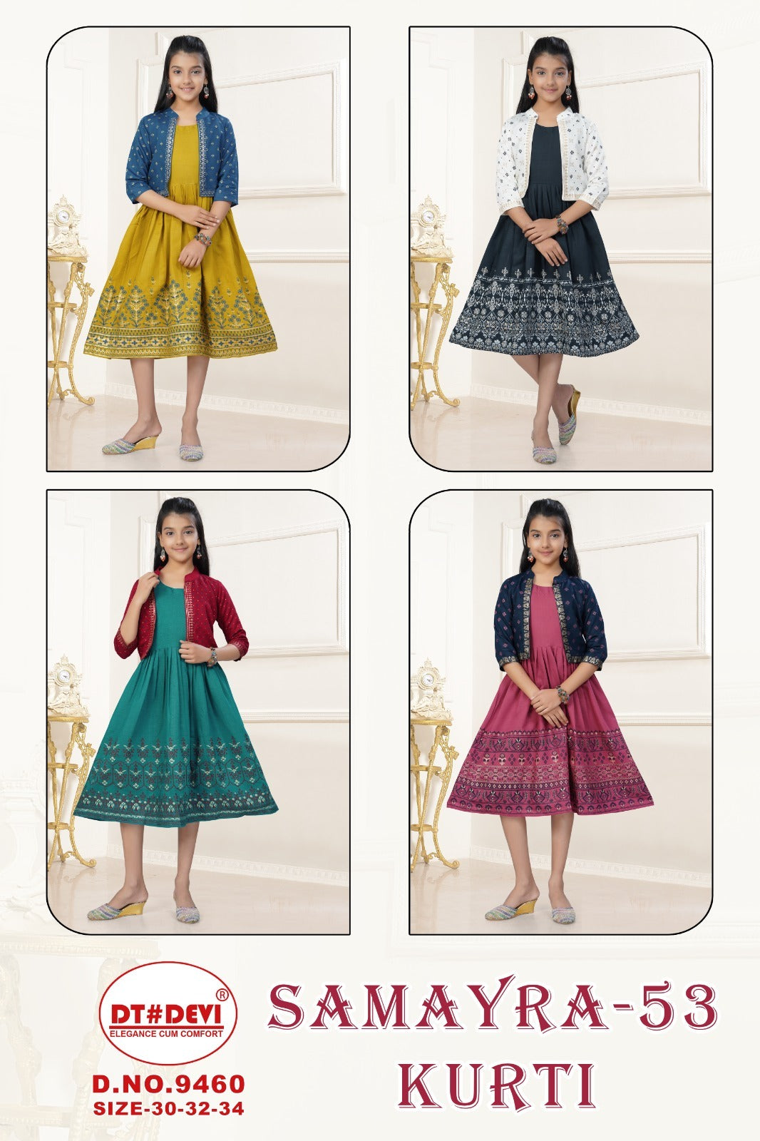 Samayra 53 Dn 9460 Dt Devi Vetican Girls Kurti Jacket Set Wholesale