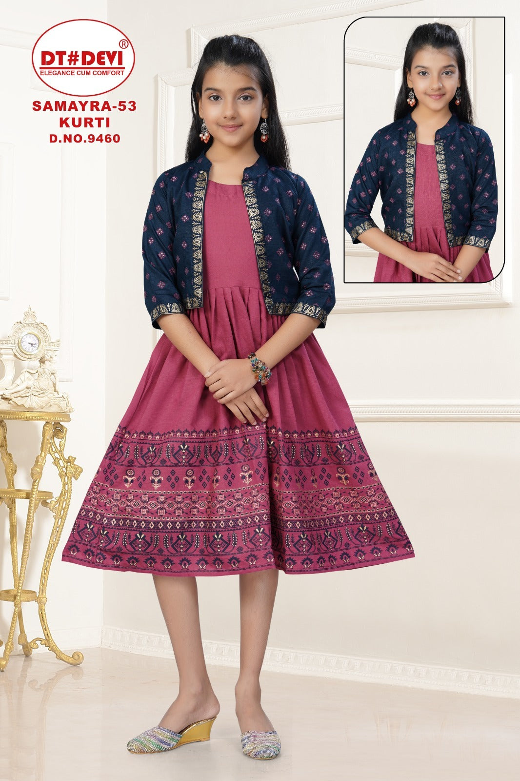Samayra 53 Dn 9460 Dt Devi Vetican Girls Kurti Jacket Set Wholesale