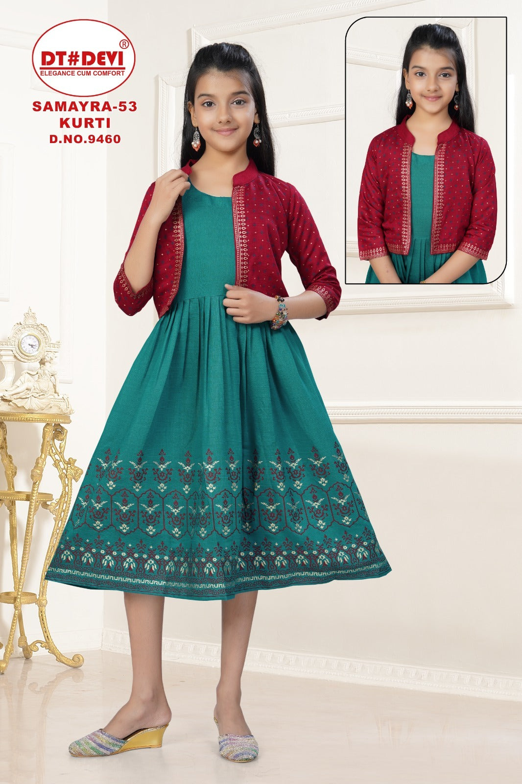 Samayra 53 Dn 9460 Dt Devi Vetican Girls Kurti Jacket Set Wholesale