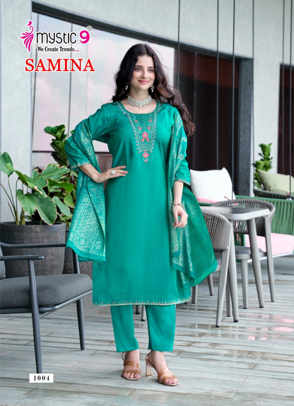 Samina Vol 1 Mystic 9 Roman Silk Readymade Pant Style Suits Exporter