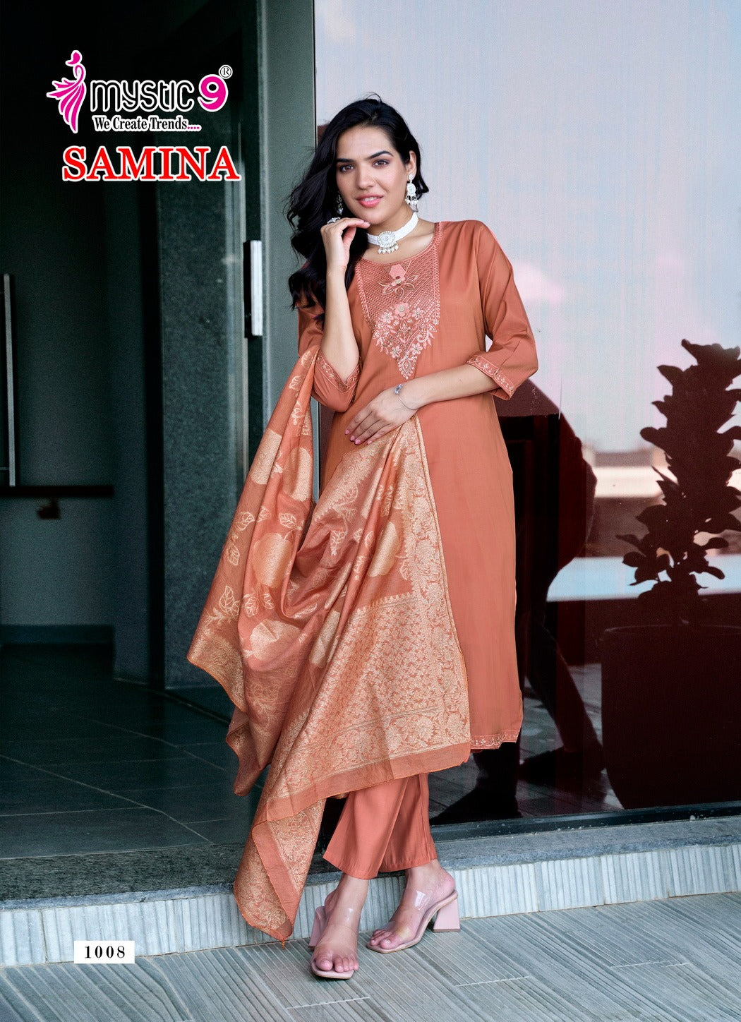 Samina Vol 1 Mystic 9 Roman Silk Readymade Pant Style Suits Exporter