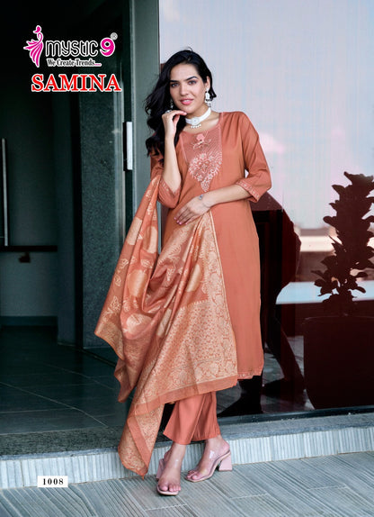 Samina Vol 1 Mystic 9 Roman Silk Readymade Pant Style Suits Exporter