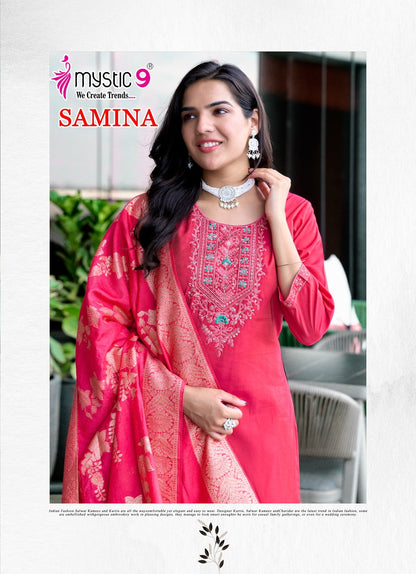 Samina Vol 1 Mystic 9 Roman Silk Readymade Pant Style Suits Exporter