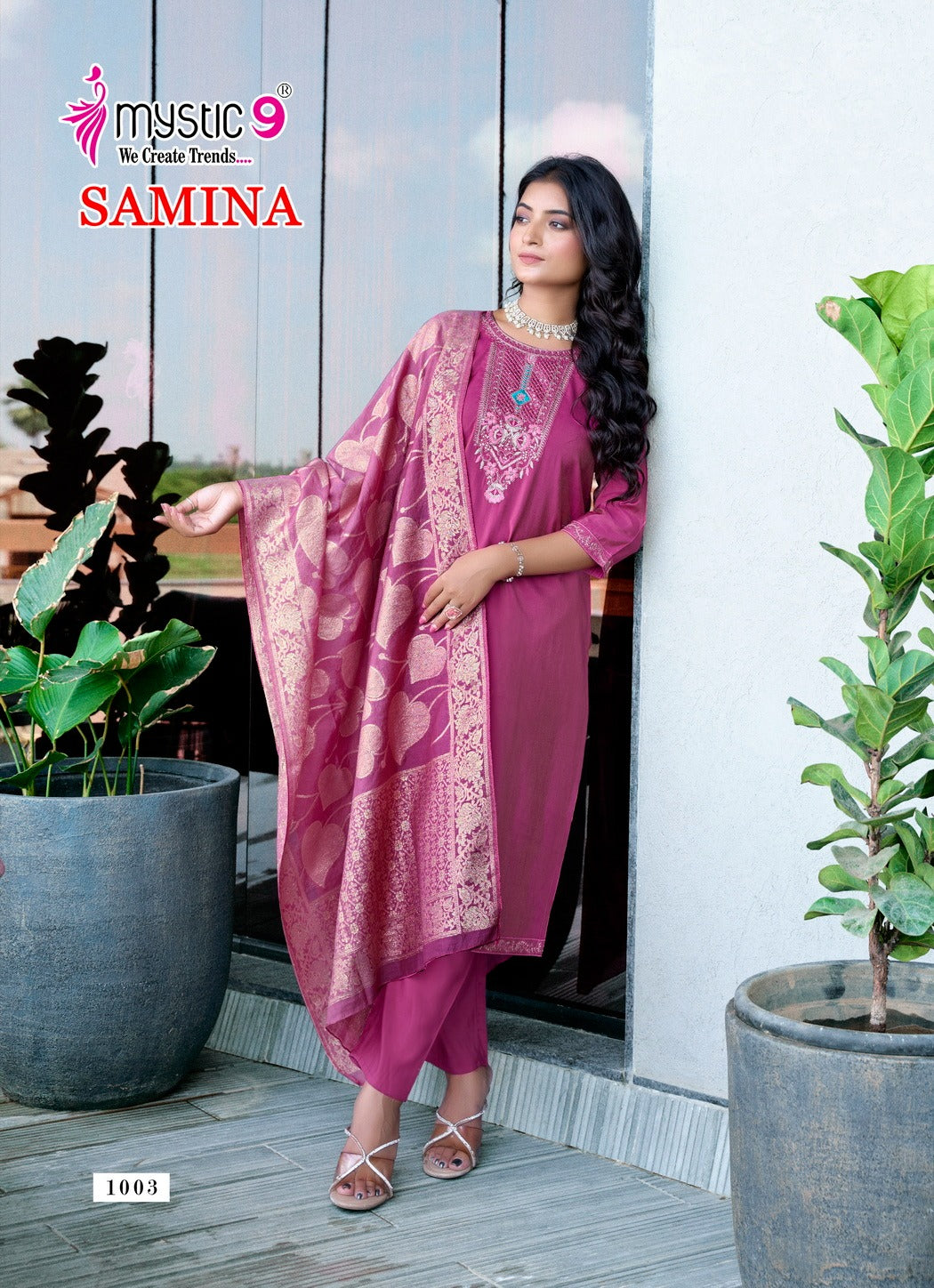 Samina Vol 1 Mystic 9 Roman Silk Readymade Pant Style Suits Exporter