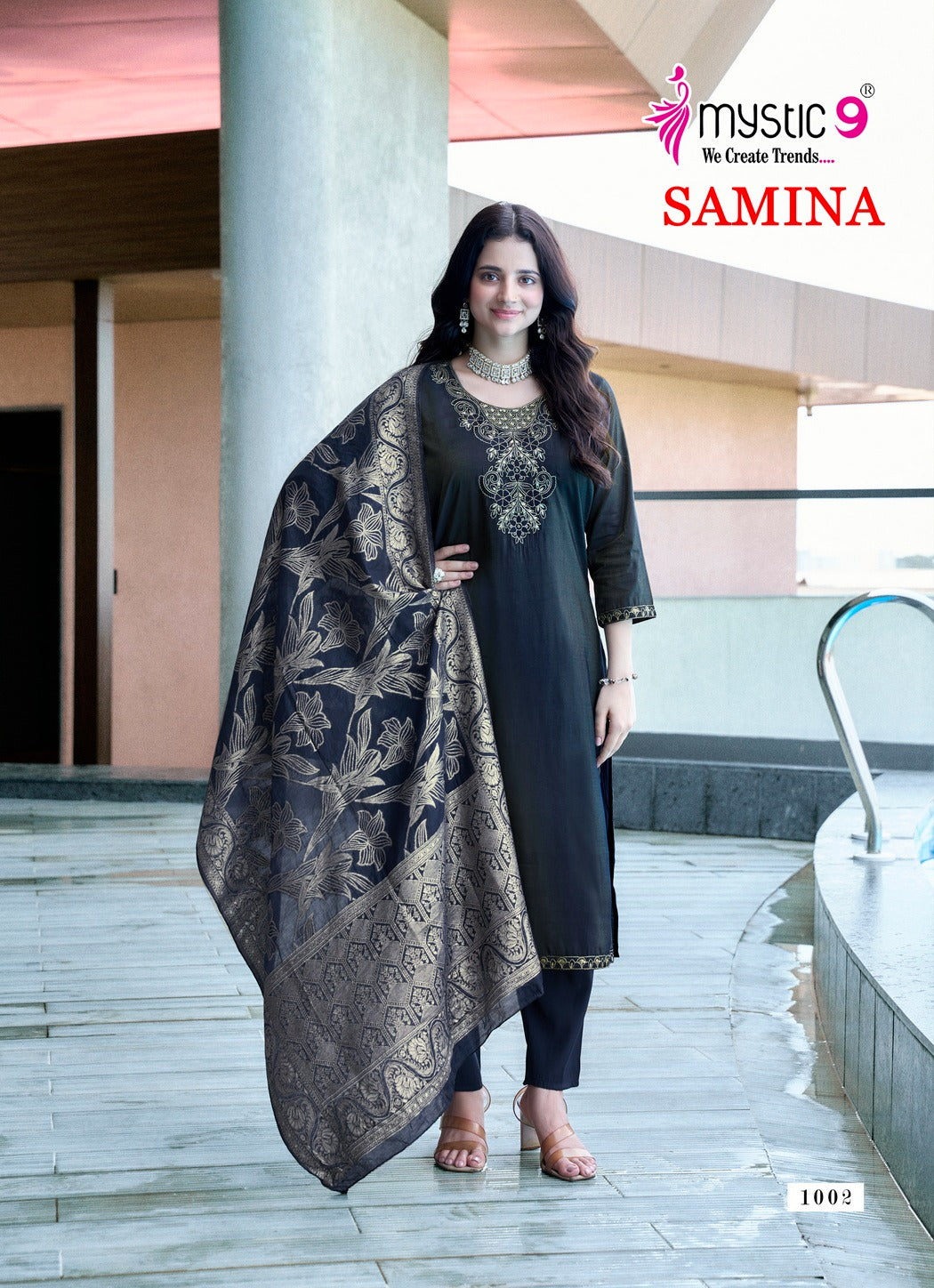 Samina Vol 1 Mystic 9 Roman Silk Readymade Pant Style Suits Exporter
