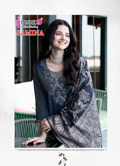 Samina Vol 1 Mystic 9 Roman Silk Readymade Pant Style Suits Exporter