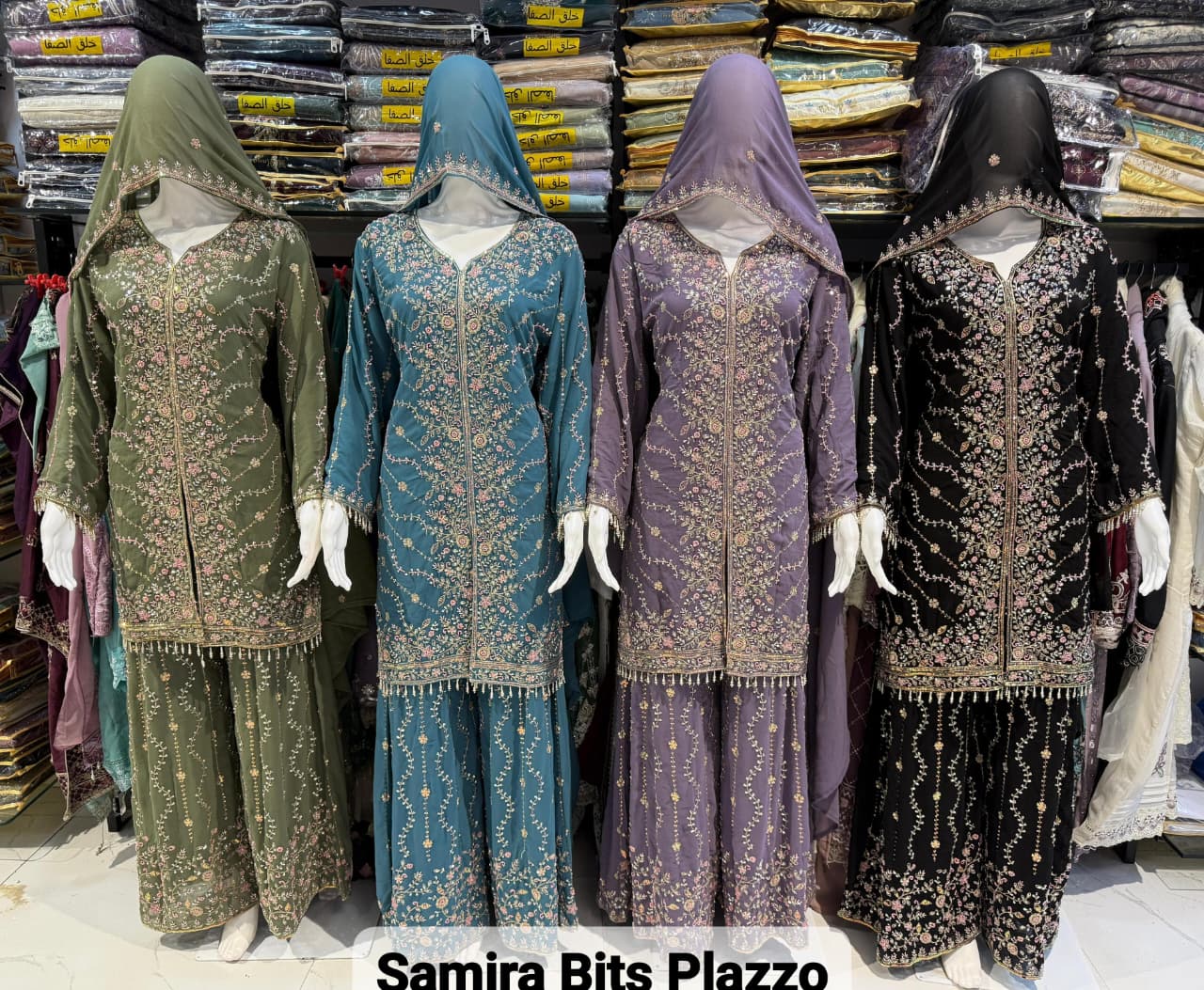 Samira Bits Plazzo Safa Creation Georgette Pakistani Salwar Suits Wholesaler