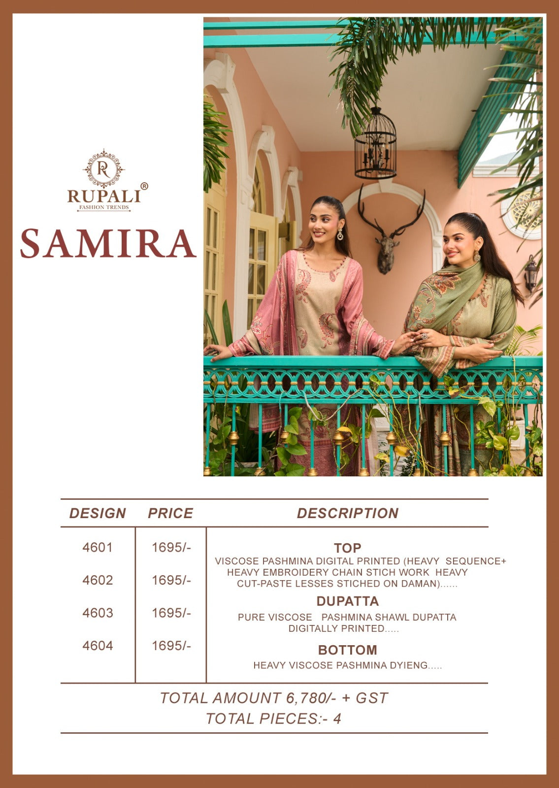Samira Rupali Viscose Pashmina Suits Manufacturer