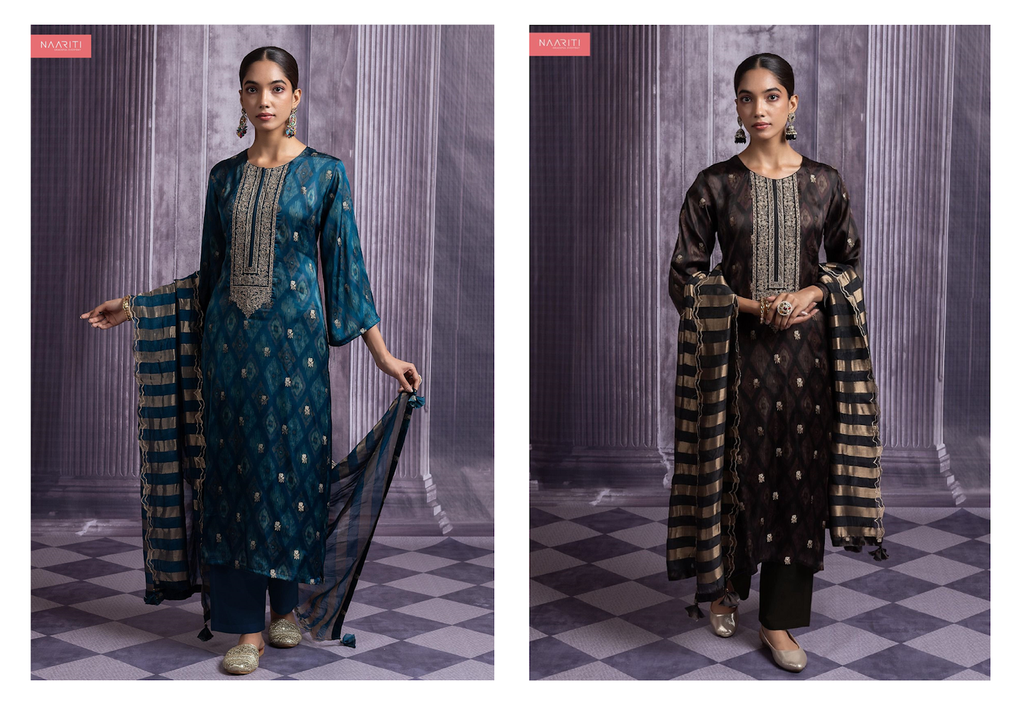 Samreen Naariti Silk Jacquard Pant Style Suits Wholesaler