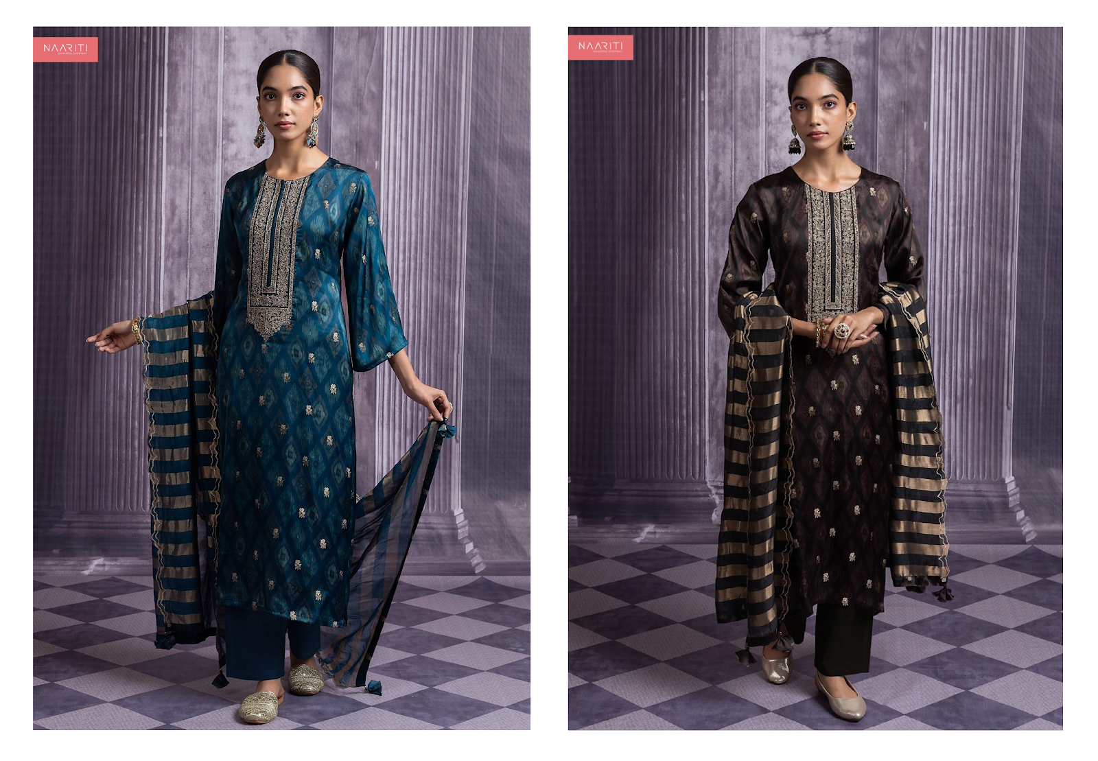 Samreen Naariti Silk Jacquard Pant Style Suits Wholesaler