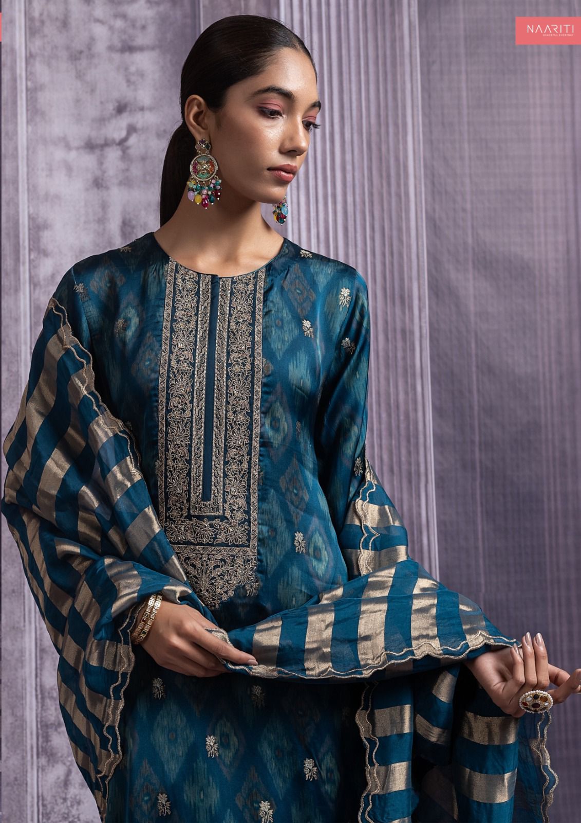 Samreen Naariti Silk Jacquard Pant Style Suits Wholesaler