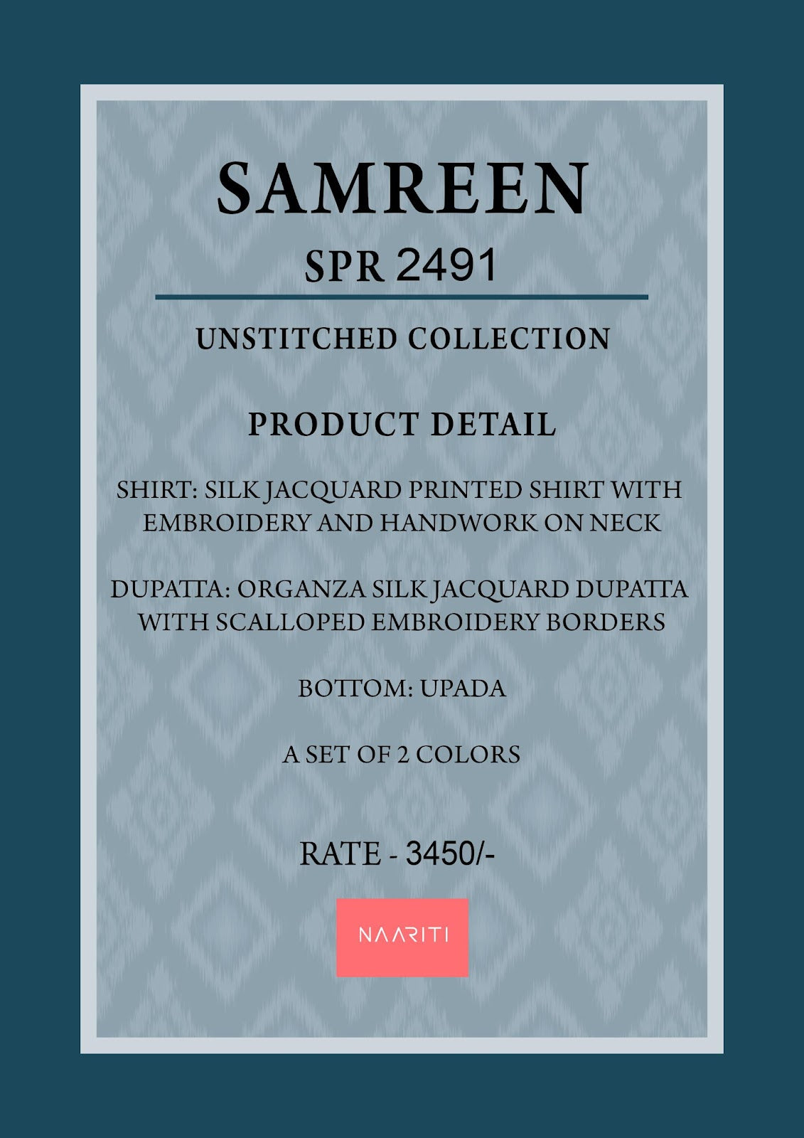 Samreen Naariti Silk Jacquard Pant Style Suits Wholesaler