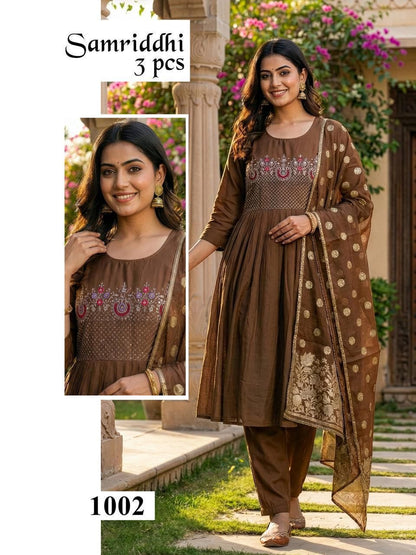 Samriddhi Malviken Roman Silk Readymade Anarkali Suits Supplier