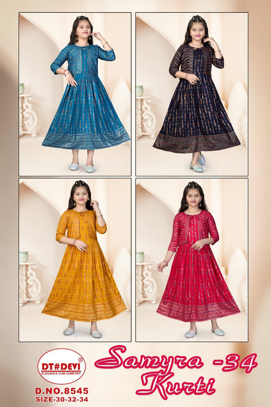 Samyra 34-8545 Dt Devi Rayon Girls Anarkali Kurti Wholesaler India