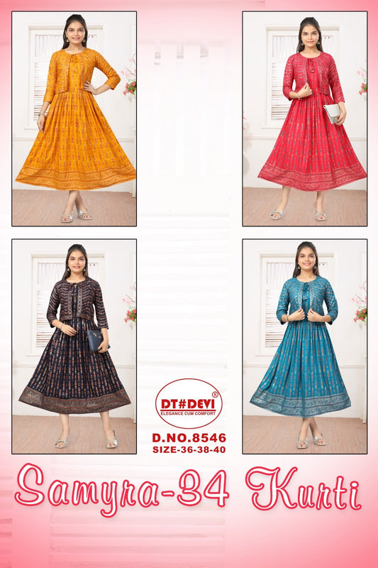 Samyra 34-8546 Dt Devi Rayon Anarkali Kurtis Wholesale Price