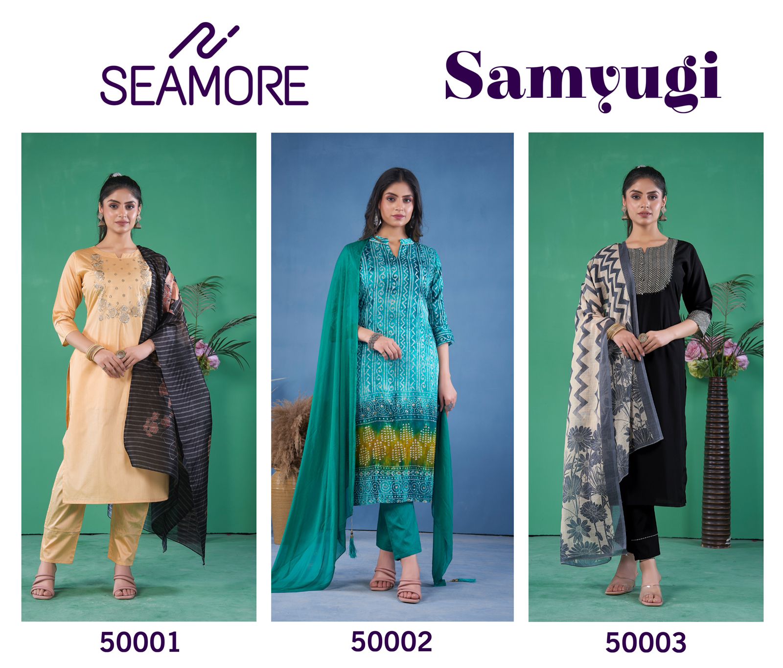 Samyugi Seamore Art Silk Readymade Pant Style Suits Exporter Gujarat