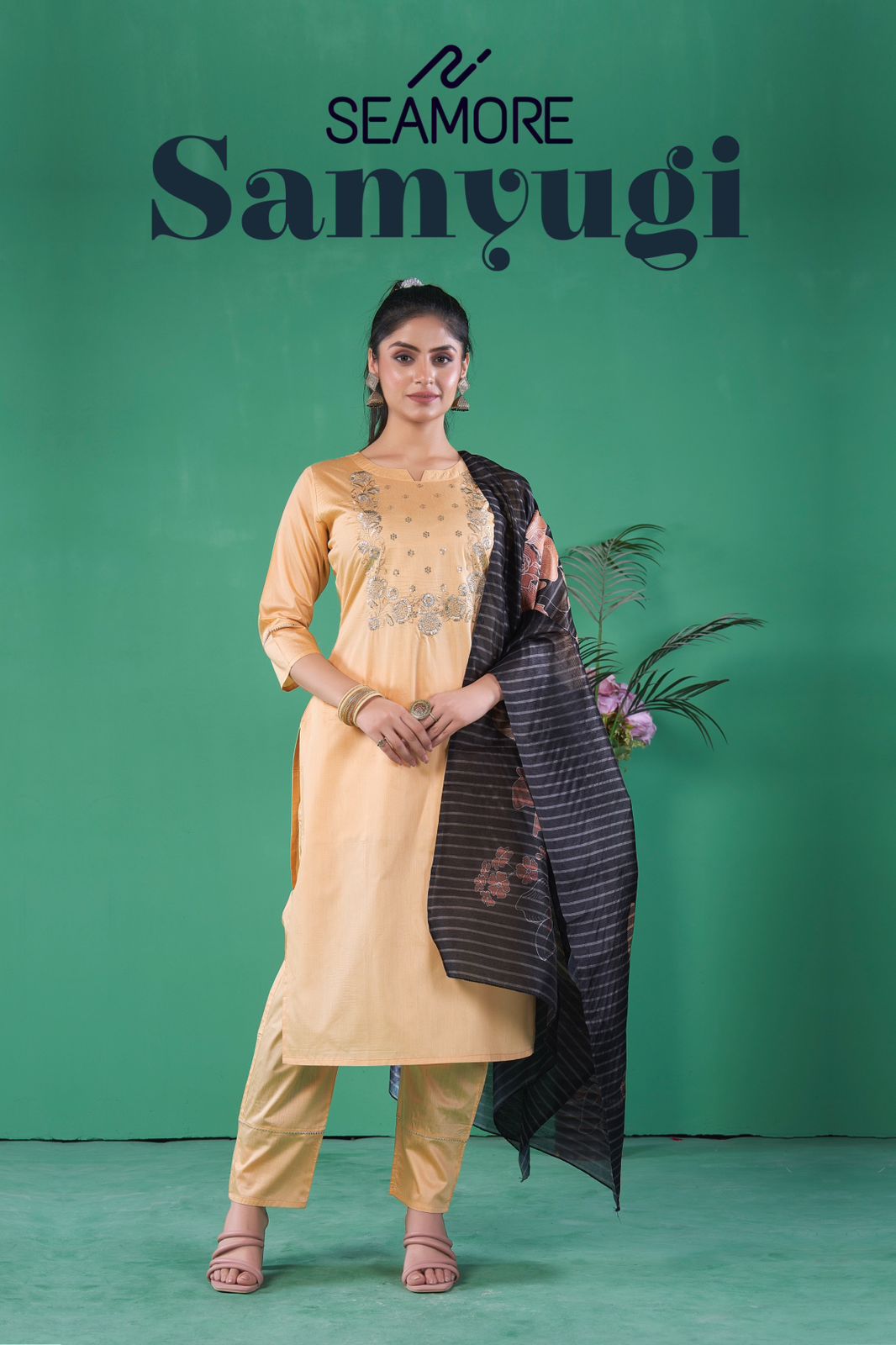 Samyugi Seamore Art Silk Readymade Pant Style Suits Exporter Gujarat