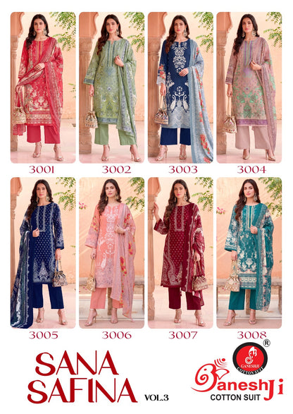Sana Safina Vol 3 Ganeshji Cotton Karachi Salwar Suits Supplier Gujarat