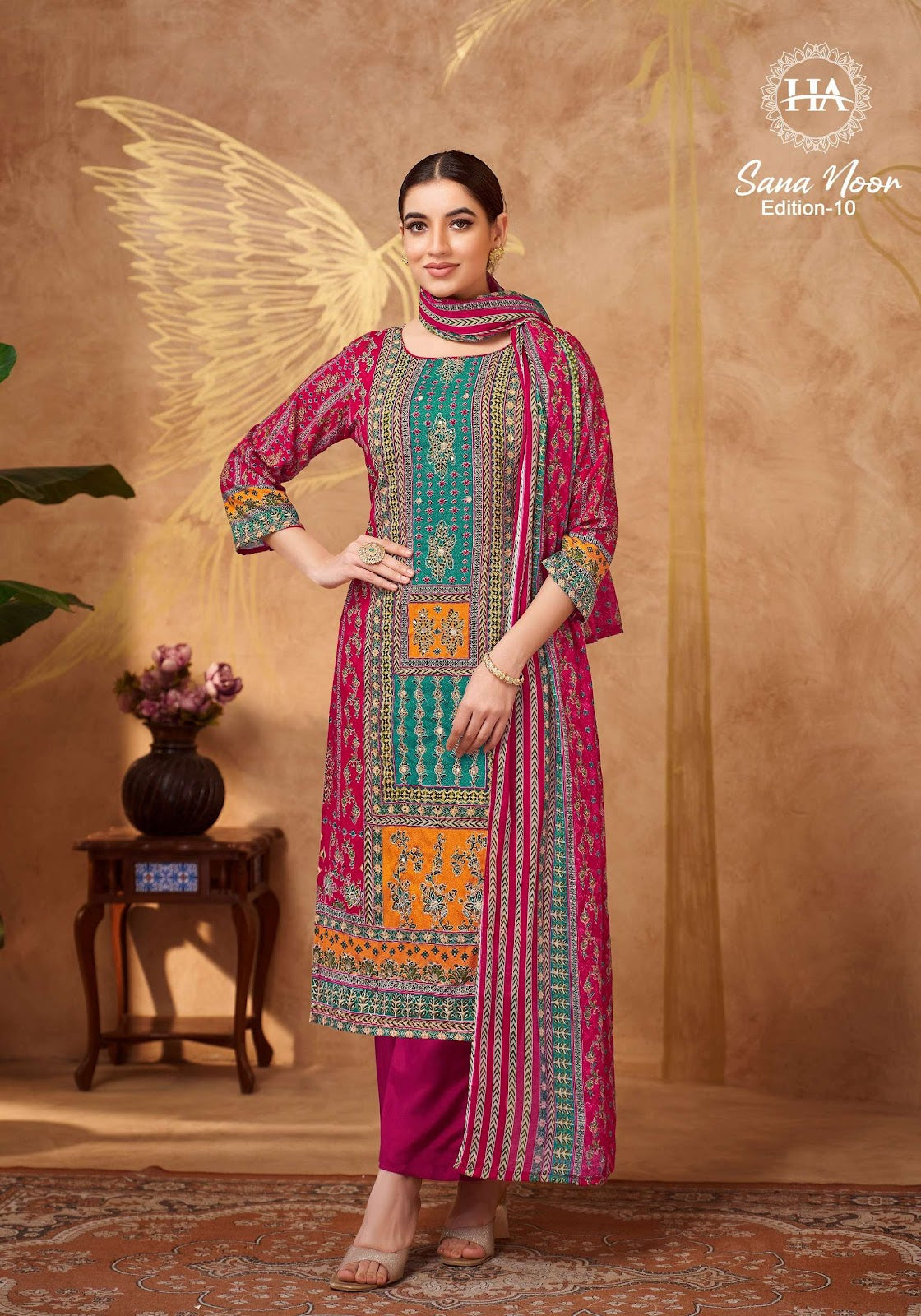 Sana Noor Edition 10 Harshit Fashion Reyon Karachi Salwar Suits Exporter Gujarat