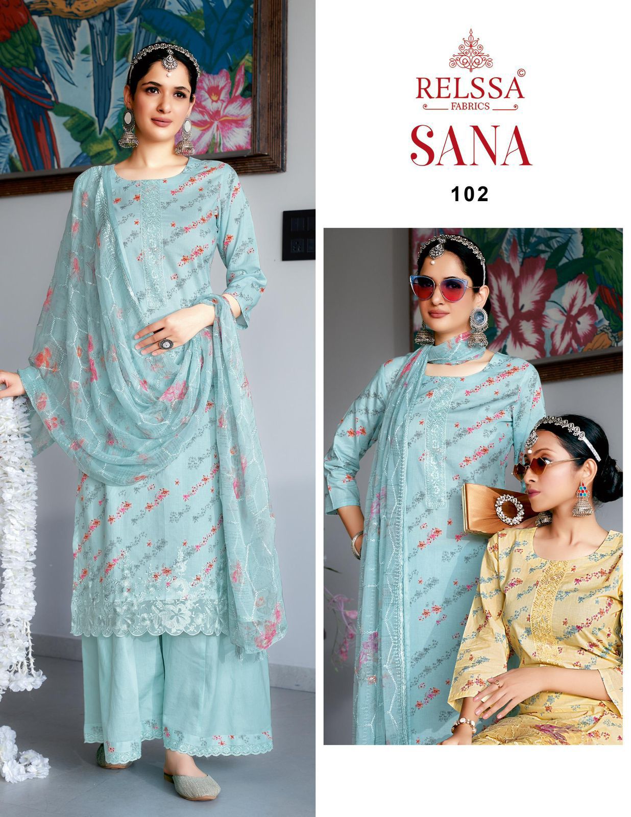 Sana Relssa Fabrics Cotton Pant Style Suits Wholesaler India
