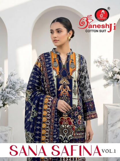 Sana Safina Vol 1 Ganeshji Mix Cotton Karachi Salwar Suits Exporter
