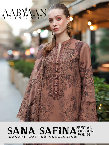 Sana Safina Vol 2 Aabyaan Mix Cotton Karachi Salwar Suits Wholesaler