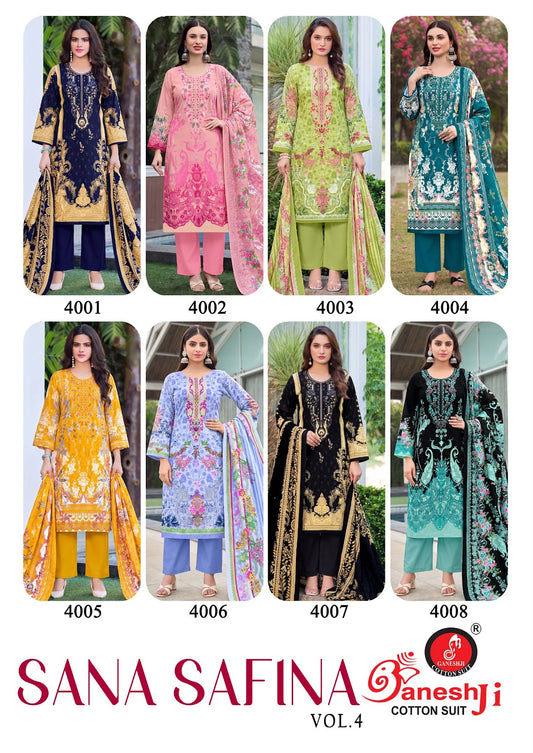 Sana Safina Vol 4 Ganeshji Mix Cotton Karachi Salwar Suits Exporter
