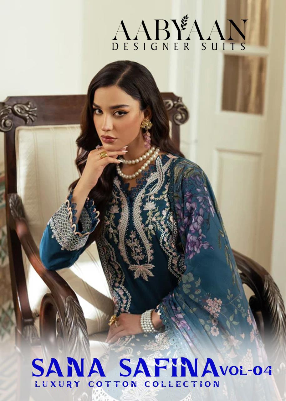 Sana Safina Vol 4 Luxury Cotton Collection Aabyaan Karachi Salwar Suits Wholesaler India