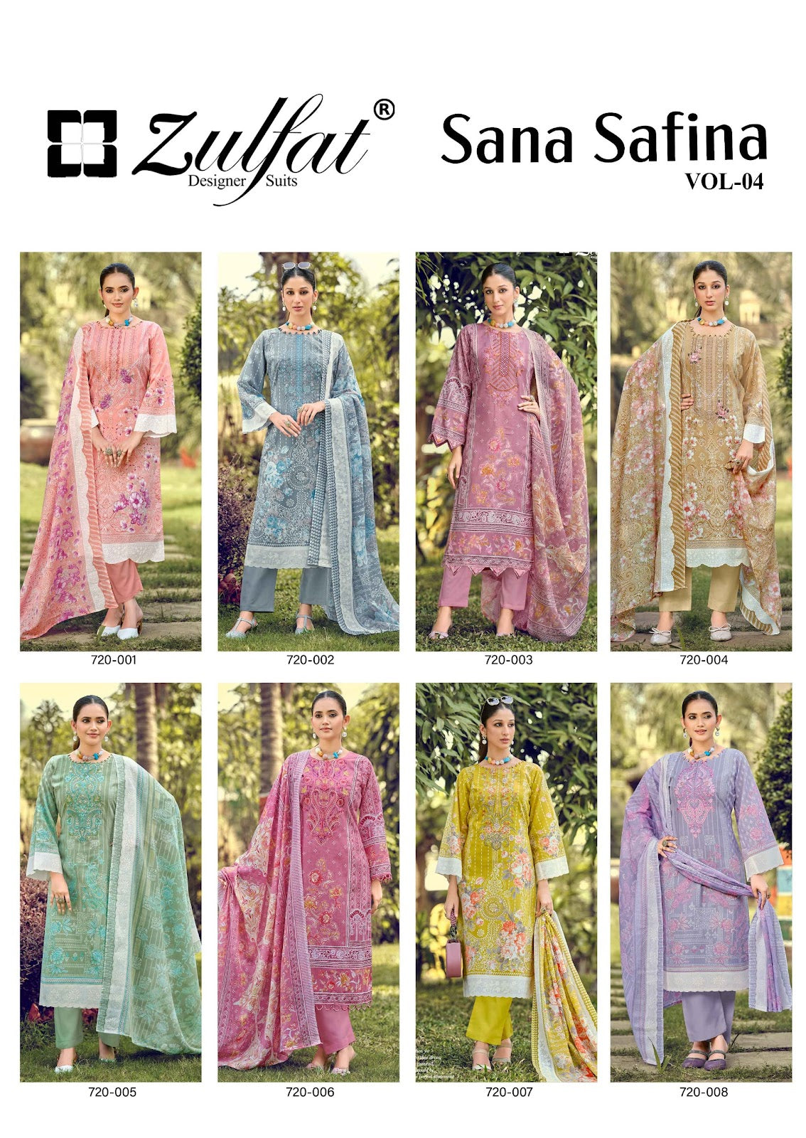 Sana Safina Vol 4 Zulfat Designer Cotton Karachi Salwar Suits Exporter