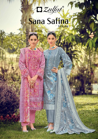 Sana Safina Vol 4 Zulfat Designer Cotton Karachi Salwar Suits Exporter