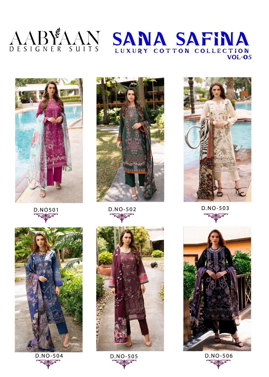 Sana Safina Vol 5 Luxury Cotton Collection Aabyaan Karachi Salwar Suits Supplier Ahmedabad