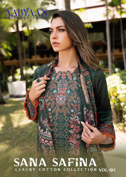 Sana Safina Vol 5 Luxury Cotton Collection Aabyaan Karachi Salwar Suits Supplier Ahmedabad