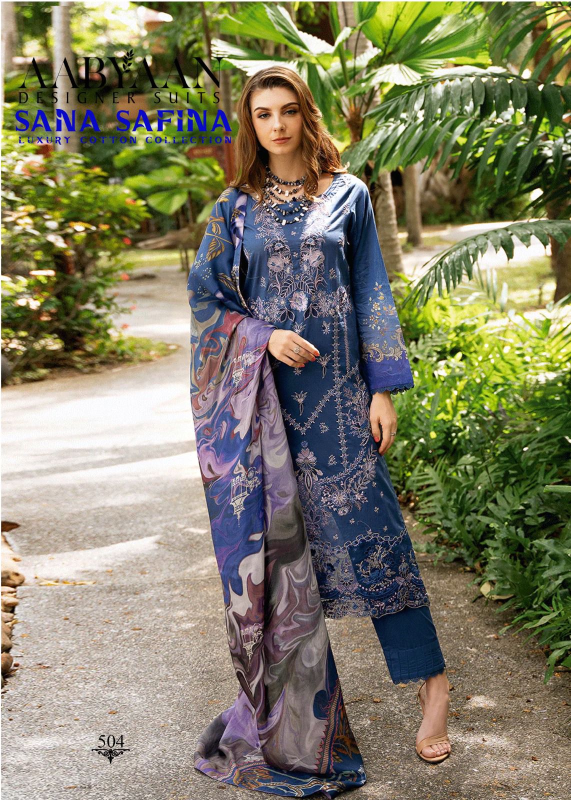 Sana Safina Vol 5 Luxury Cotton Collection Aabyaan Karachi Salwar Suits Supplier Ahmedabad