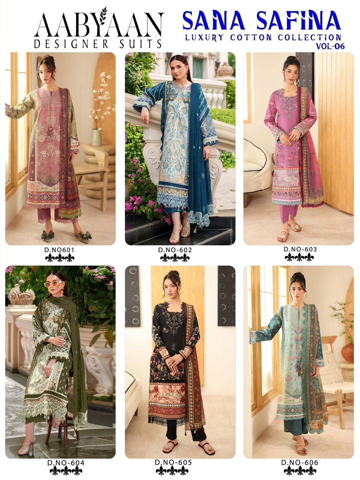Sana Safina Vol 6 Aabyaan Cotton Karachi Salwar Suits Supplier Gujarat