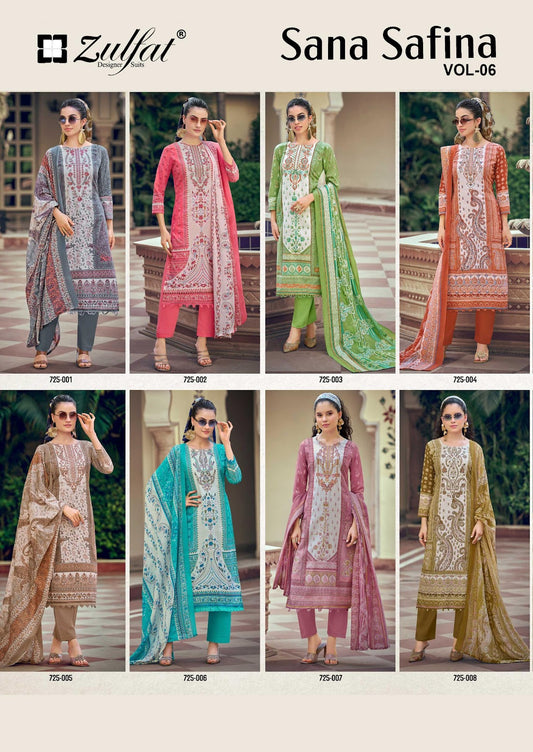 Sana Safina Vol 6 Zulfat Designer Cotton Karachi Salwar Suits Wholesale Price