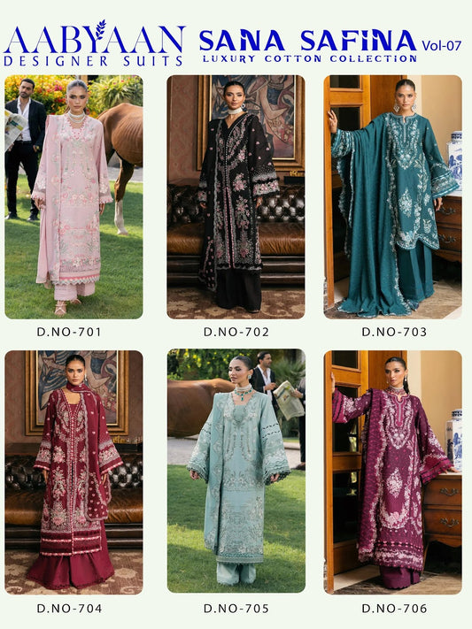 Sana Safina Vol 7 Luxury Cotton Collection Aabyaan Karachi Salwar Suits Supplier Gujarat