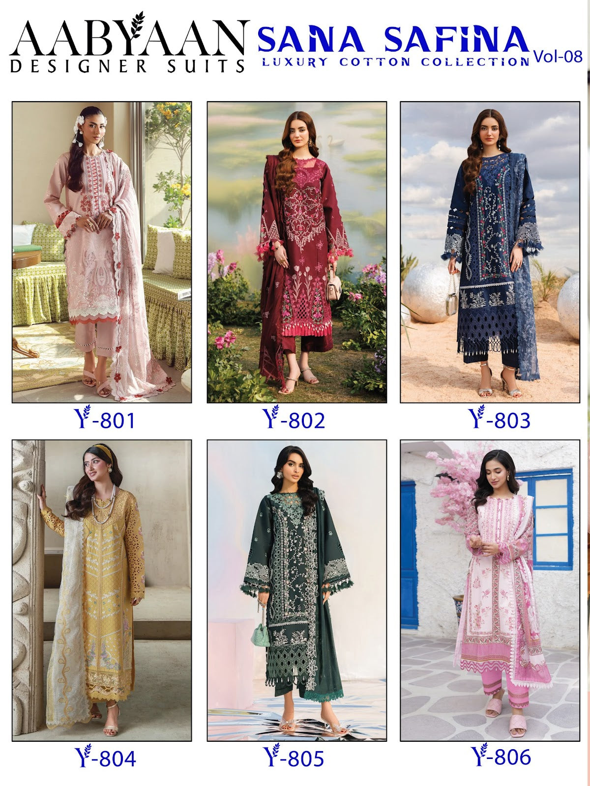 Sana Safina Vol 8 Aabyaan Cotton Karachi Salwar Suits Supplier Gujarat