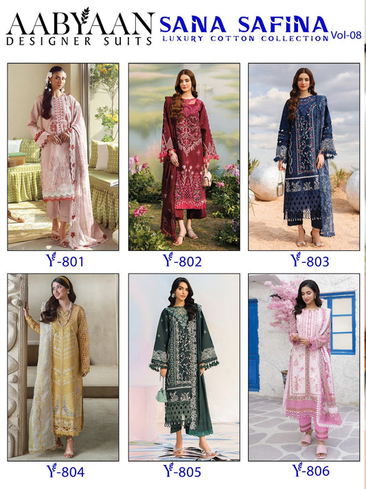 Sana Safina Vol 8 Aabyaan Cotton Karachi Salwar Suits Supplier Gujarat