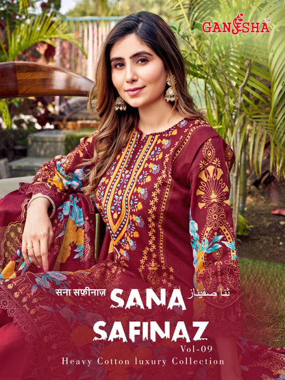 Sana Safina Vol 9 Ganesha Cotton Karachi Salwar Suits Exporter Ahmedabad